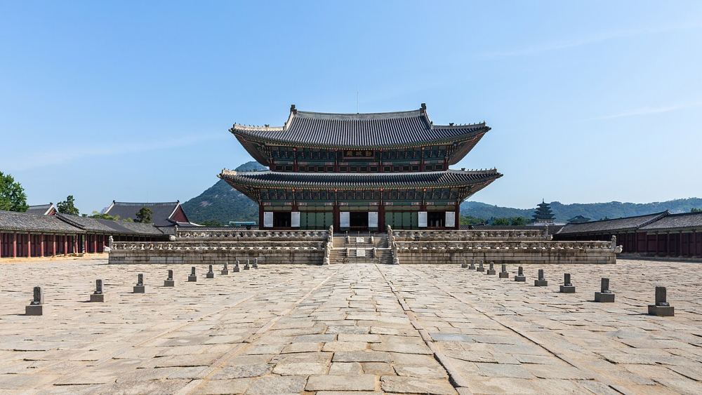 Seoul skyline and palace architecture