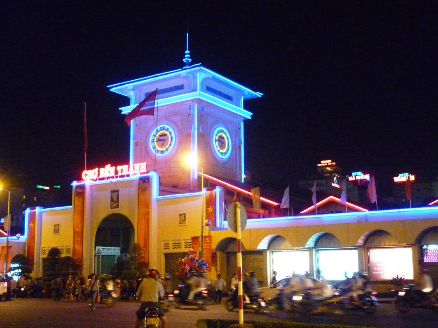 Ben Thanh Market lit up at night in Ho Chi Minh City