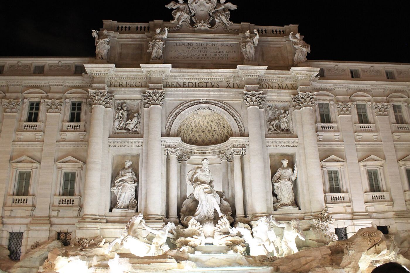 The Trevi Fountain illuminated at night