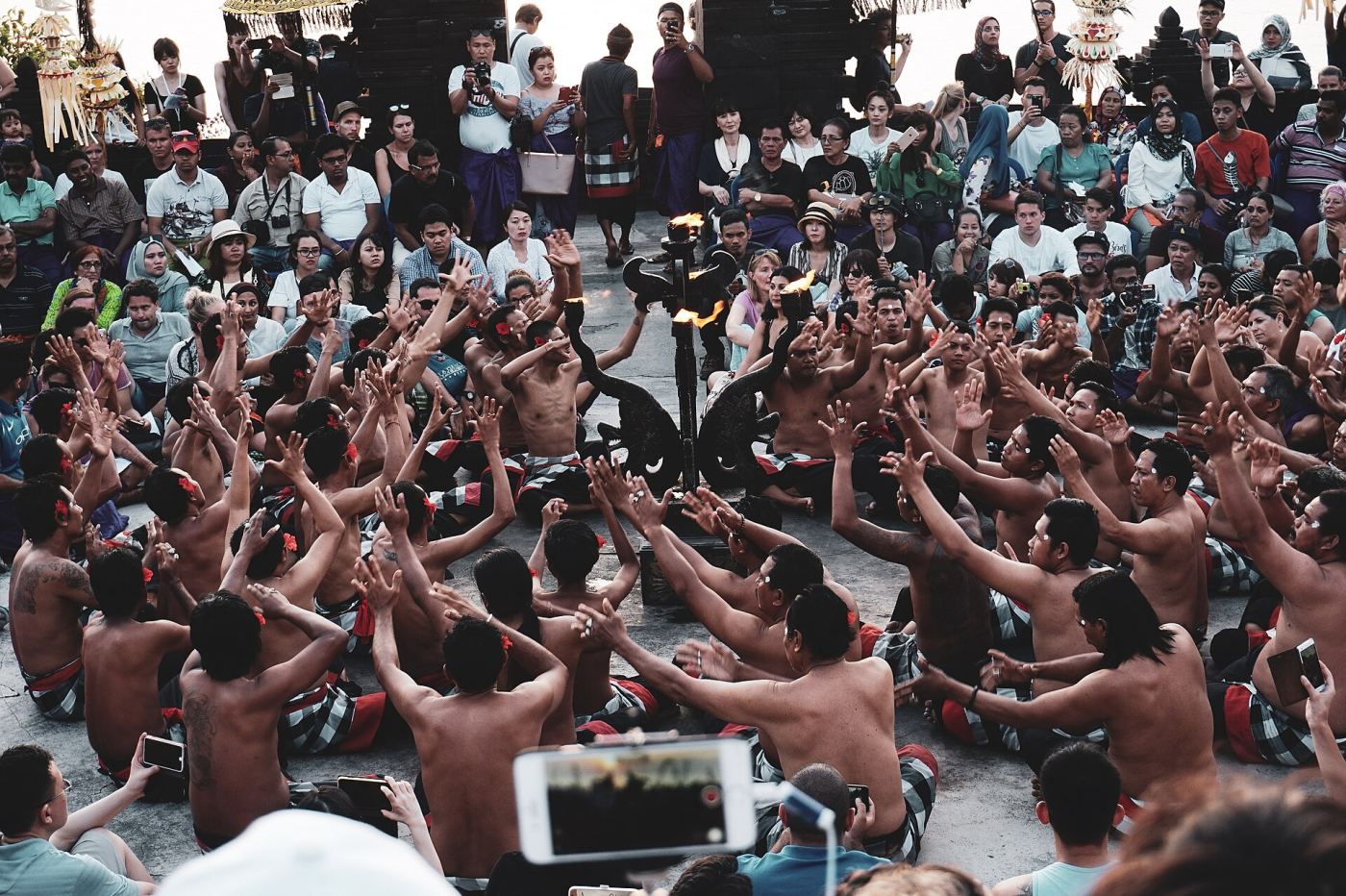 The Kecak Fire Dance performed at Uluwatu Temple at sunset