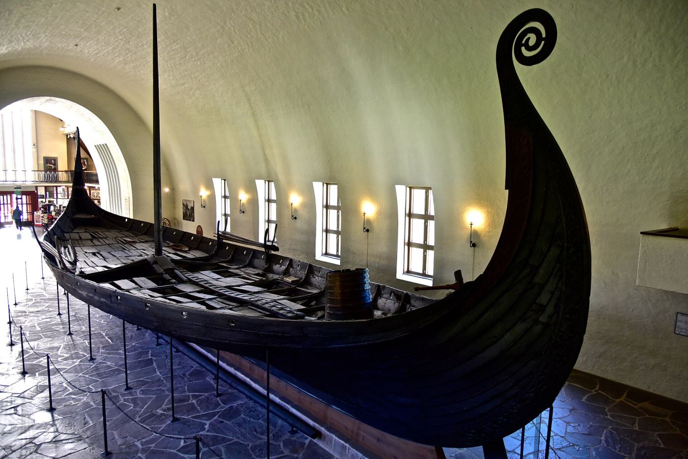 The Oseberg Viking ship on display at the Viking Ship Museum