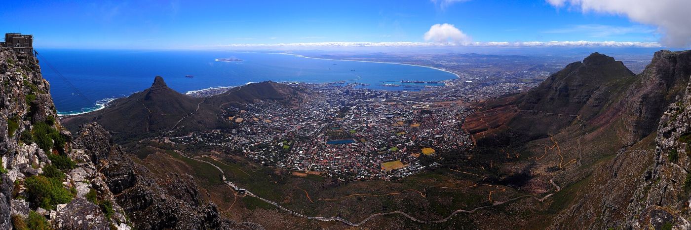 A panoramic view from the top of Table Mountain over Cape Town