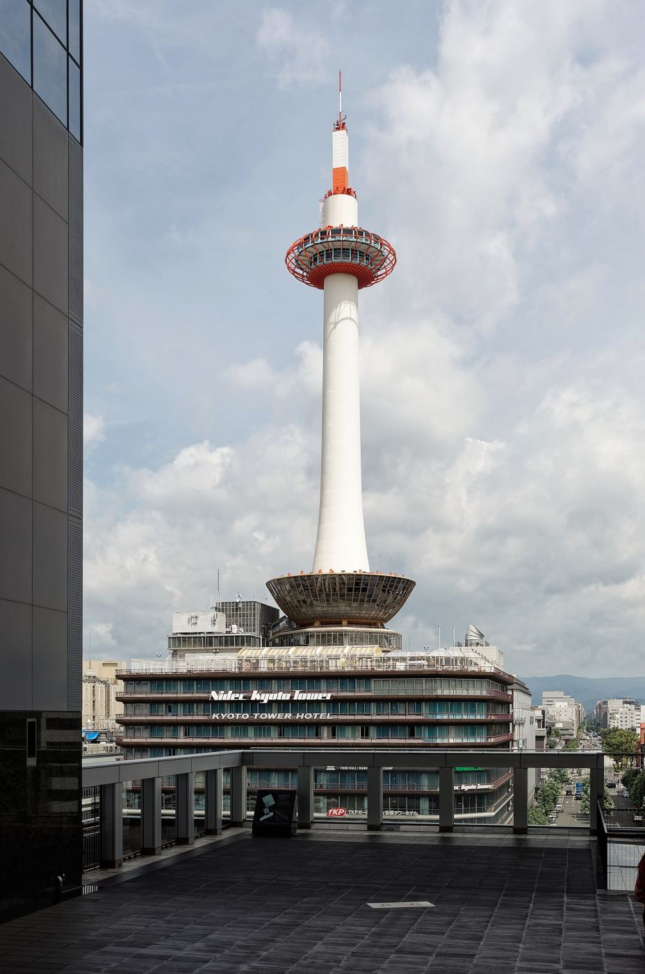 Nidec Kyoto Tower rising above the Kyoto Tower Hotel building near Kyoto Station