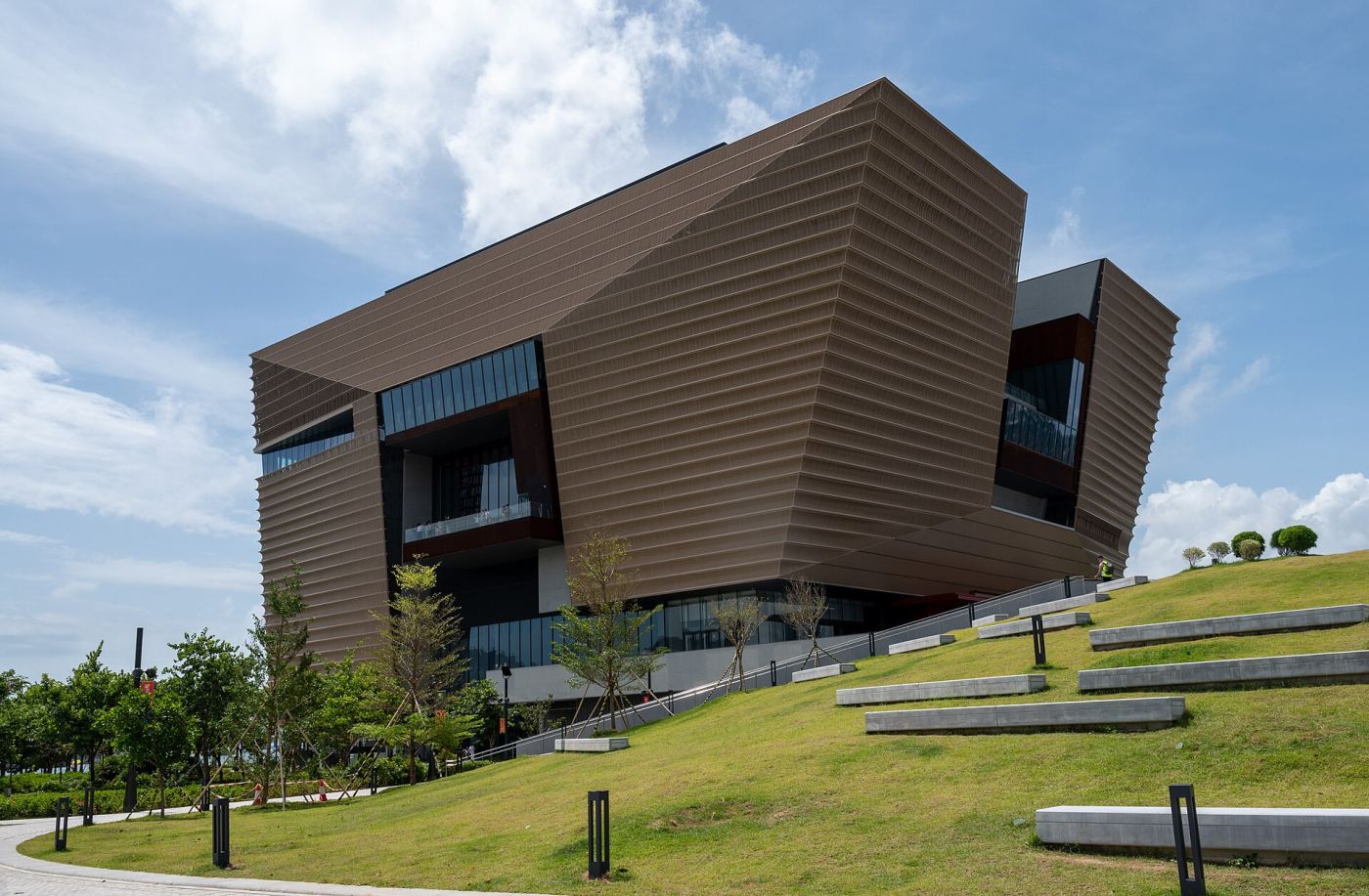 The distinctive angular exterior of Hong Kong Palace Museum in West Kowloon