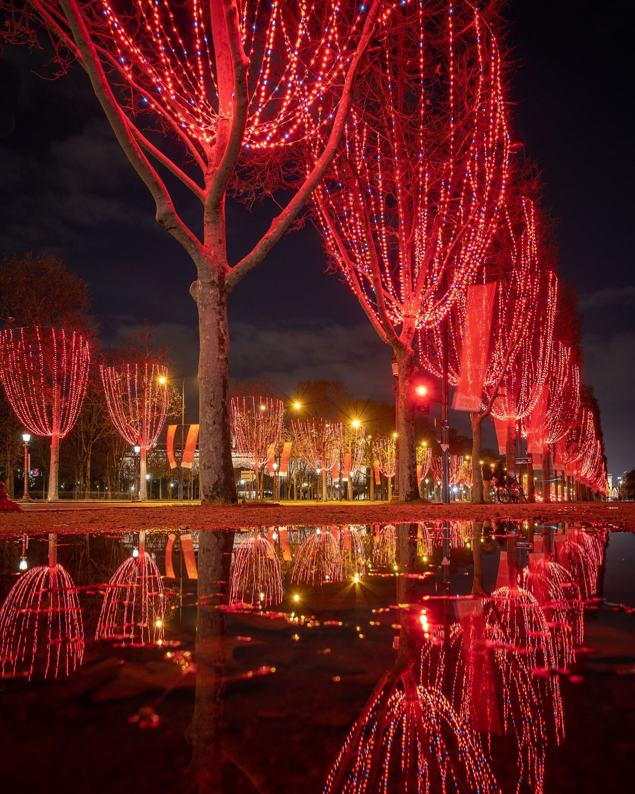 Champs-Élysées Christmas lights illumination at night in Paris