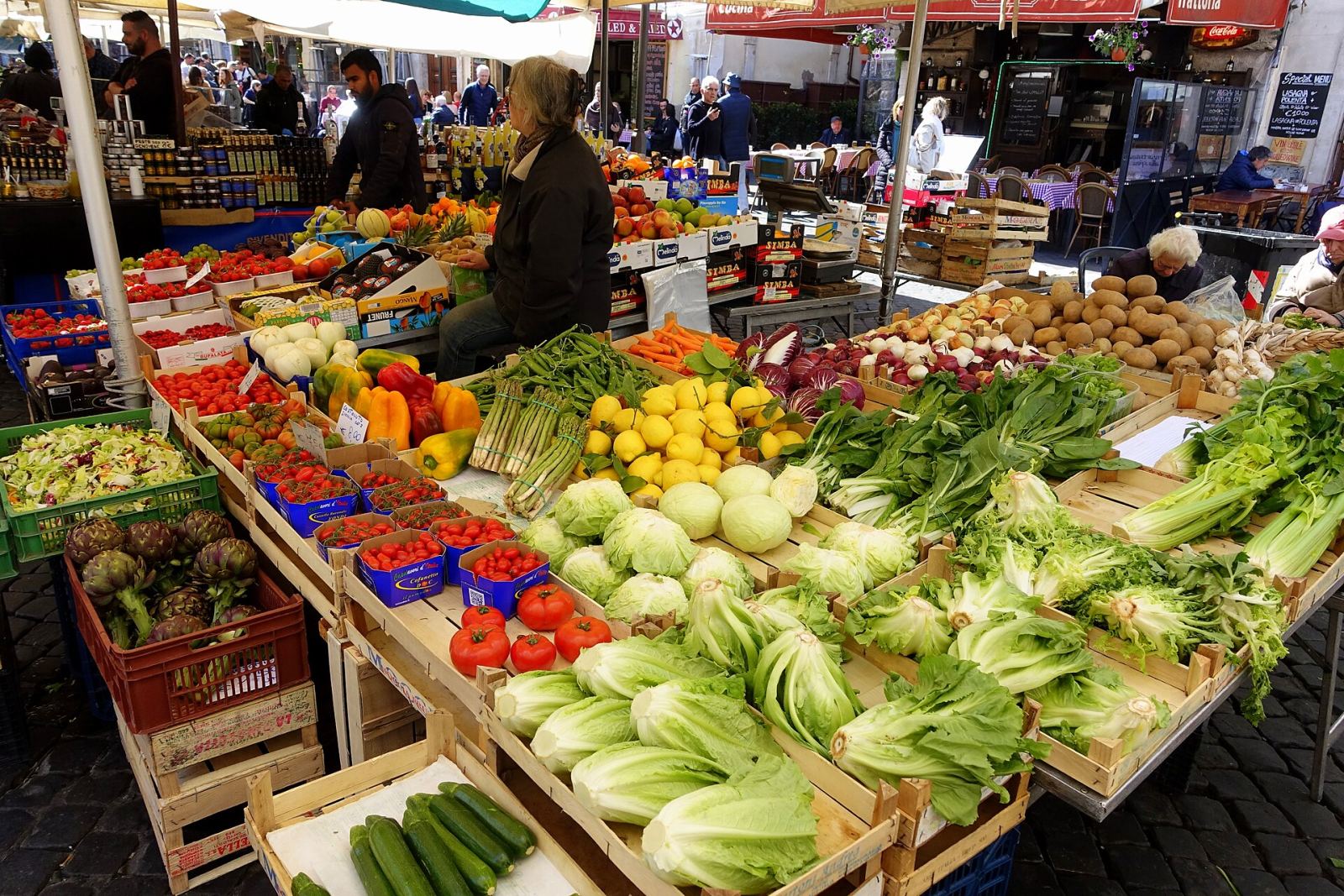 Vegetable and produce market stall in Campo de' Fiori, Rome