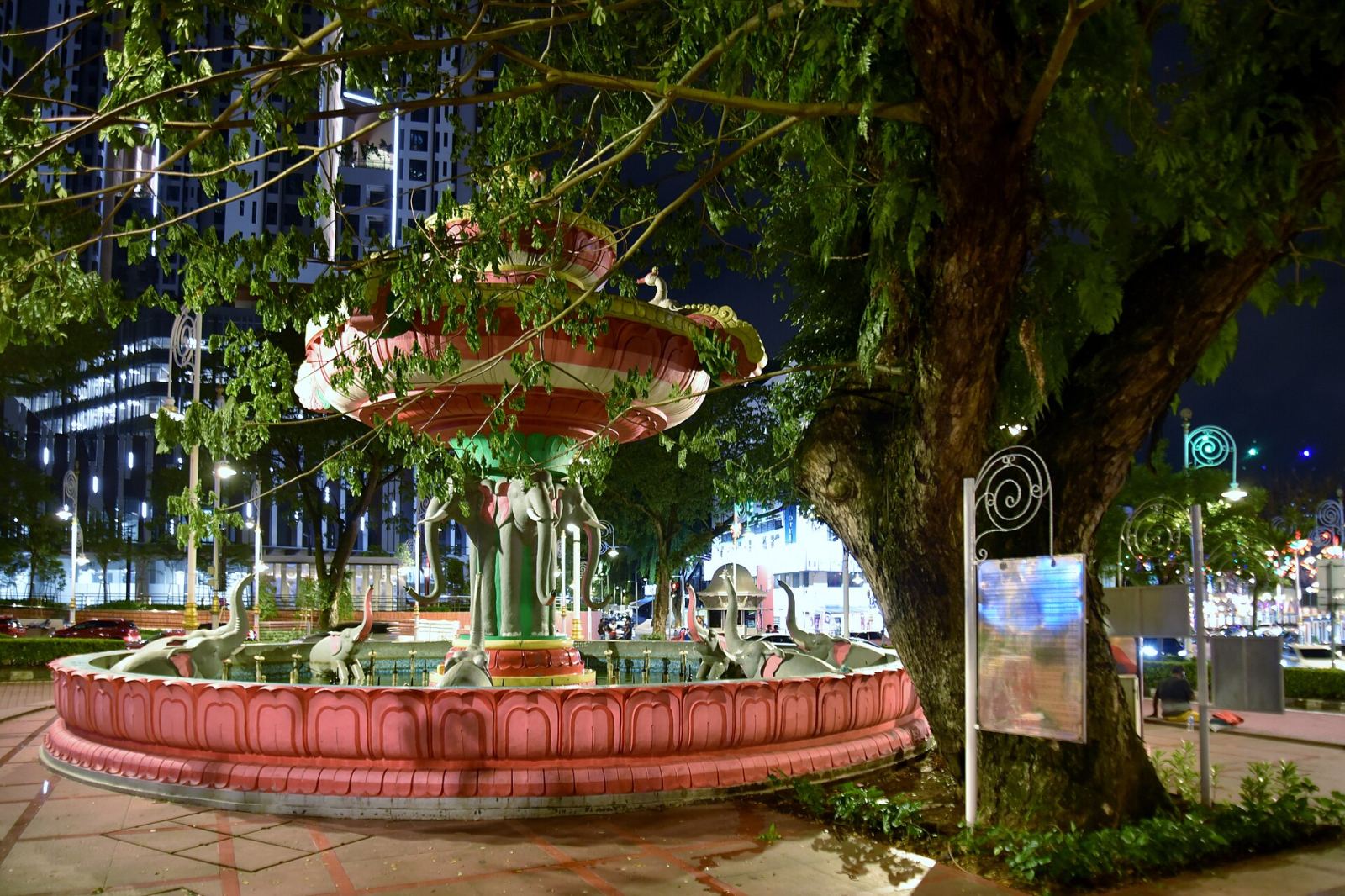Elephant fountain landmark in Brickfields Little India, Kuala Lumpur