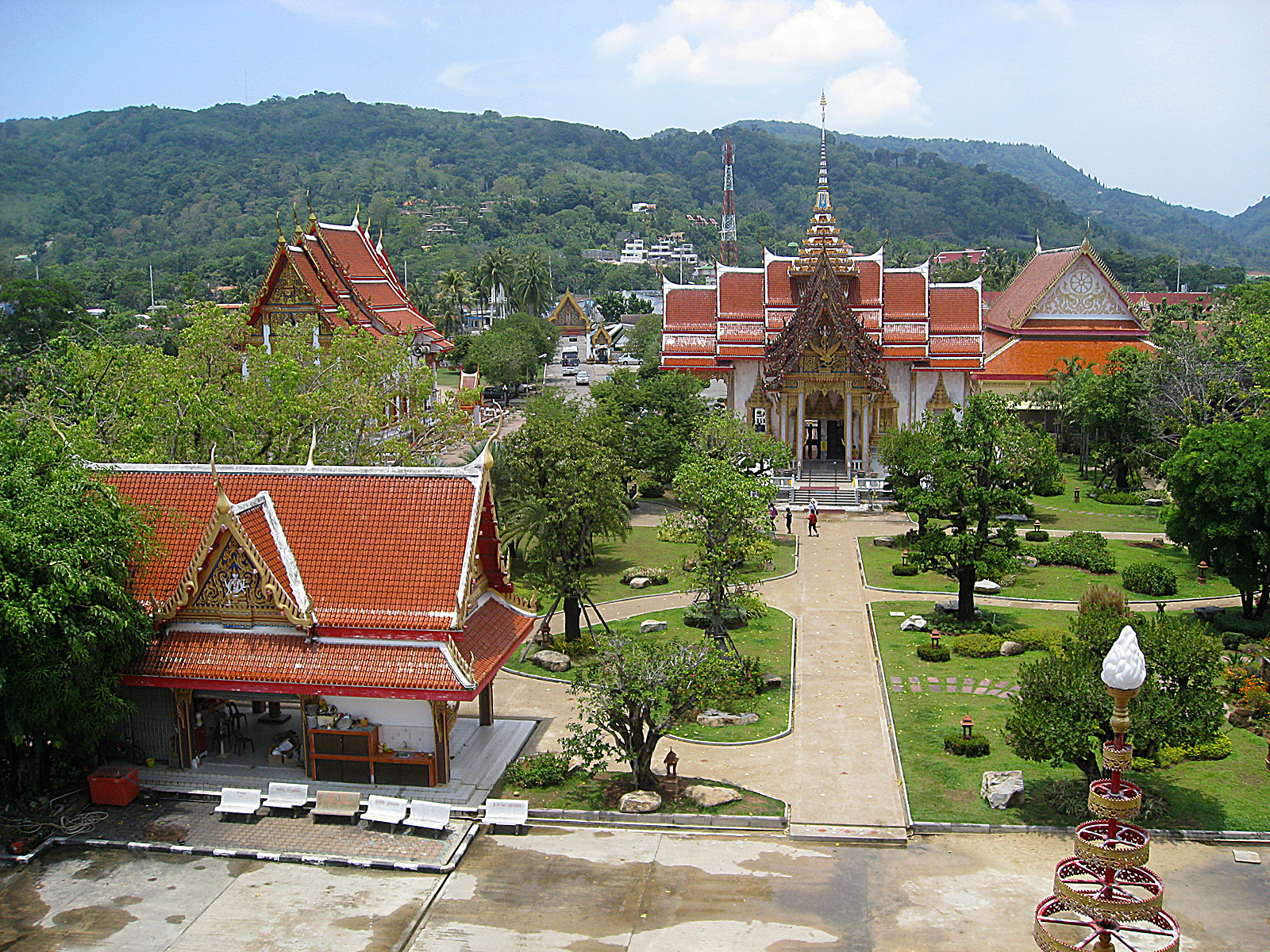 Aerial view of Wat Chalong temple complex in Phuket