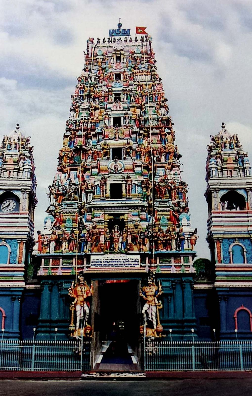 Ornate colorful Hindu temple gopuram in Slave Island, Colombo
