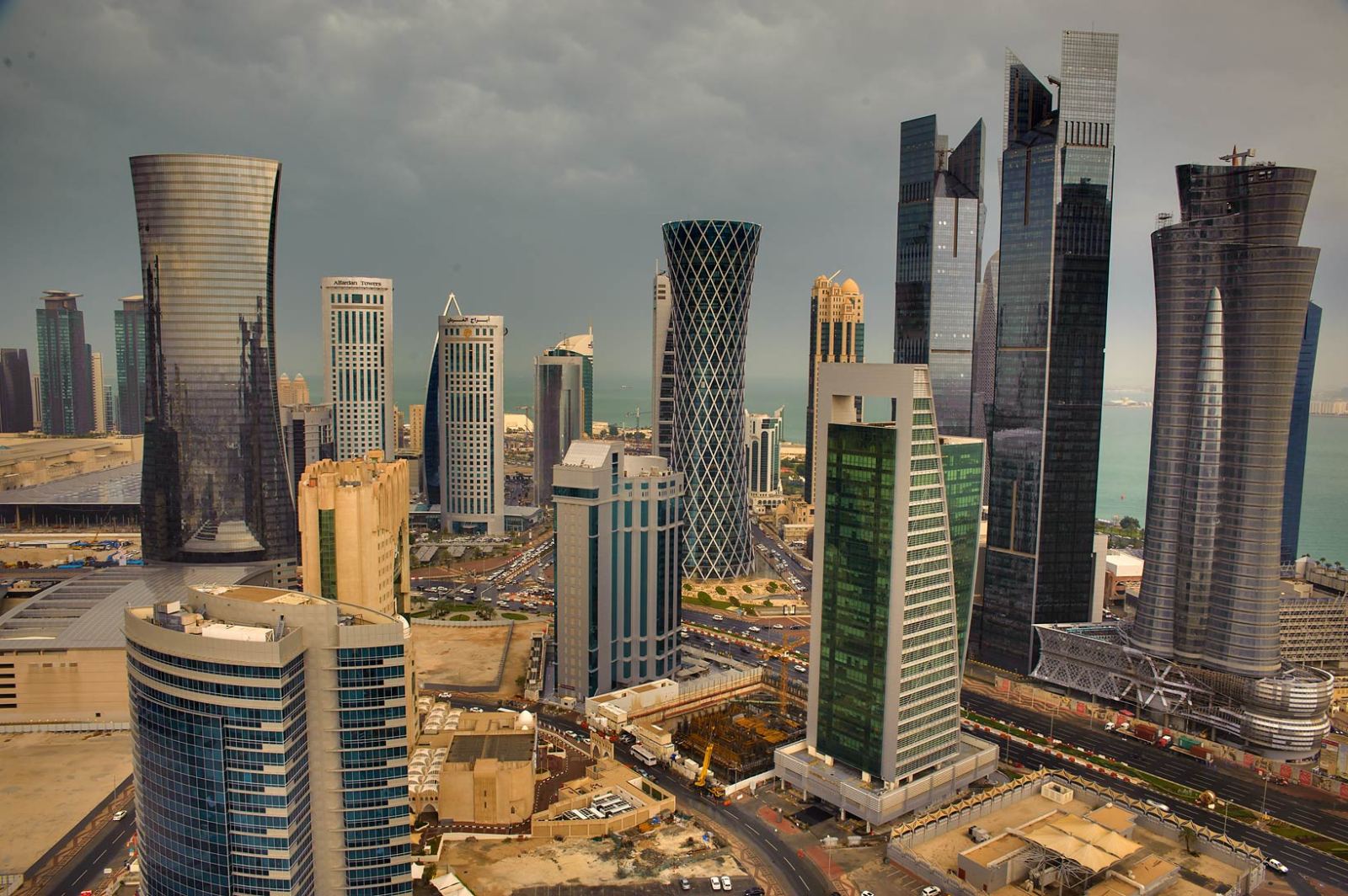 Skyscrapers in the West Bay district of Doha viewed from a high vantage point
