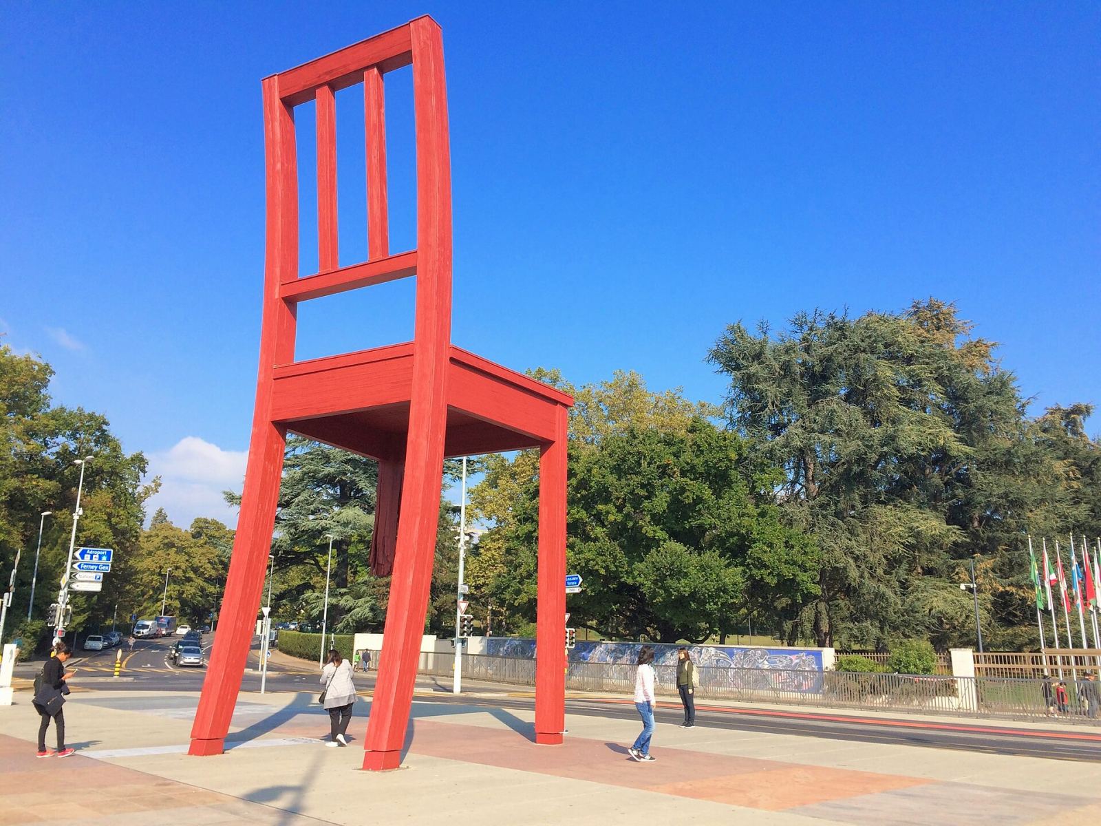 The Broken Chair sculpture outside the Palais des Nations in Geneva